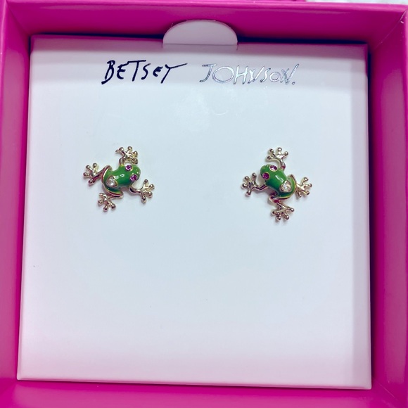 Betsey Johnson Jewelry - Betsey Johnson Green & Gold Frog Stud Earrings